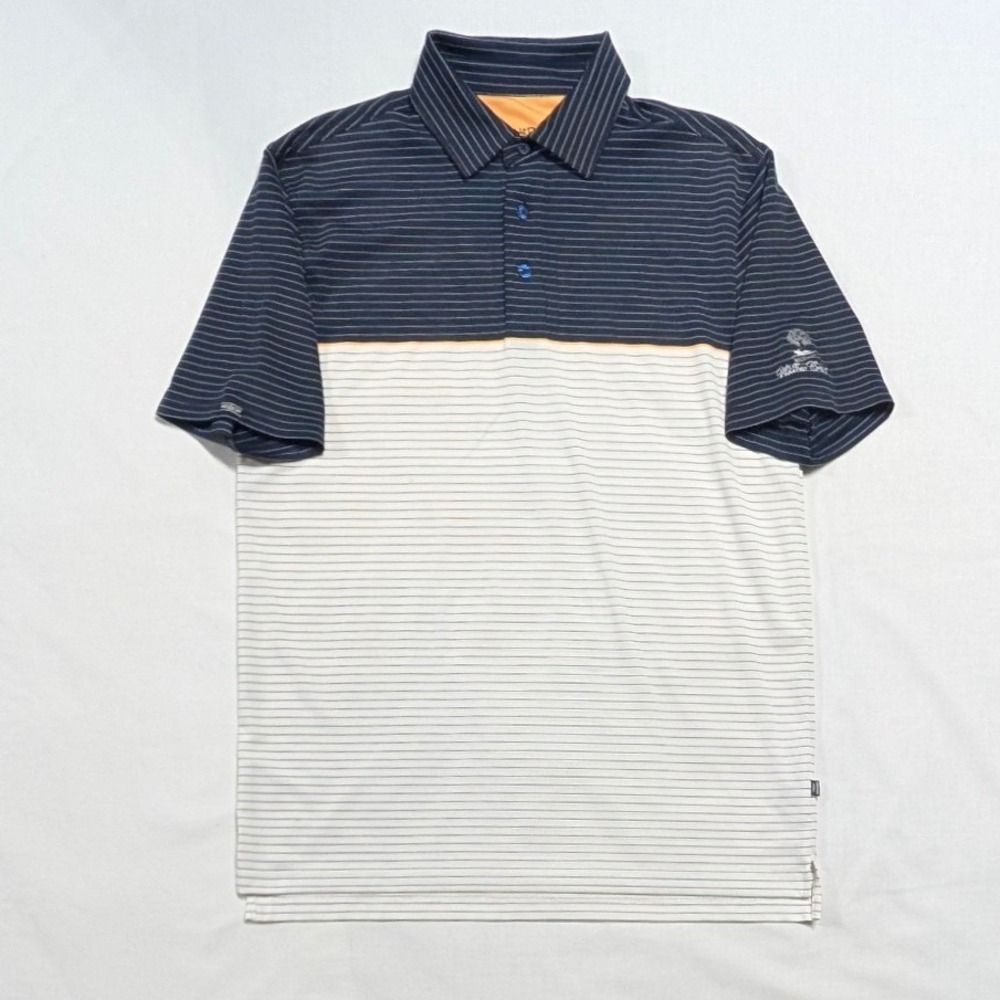 Straight Down Mens Navy White Striped Performance Golf Polo Shirt Size Medium